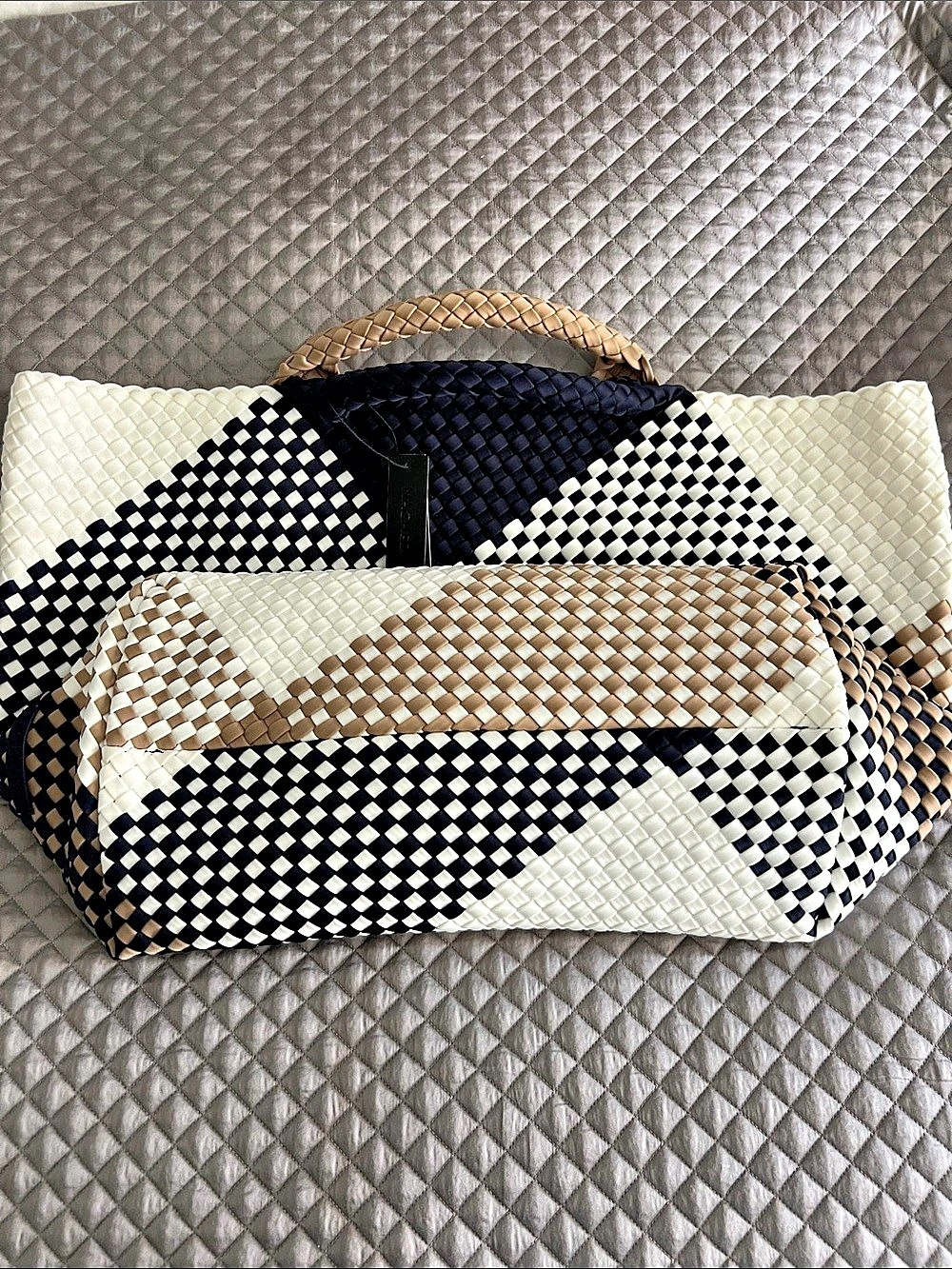 Naghedi St. Barths Large Tote Woven White & Blue NWT
